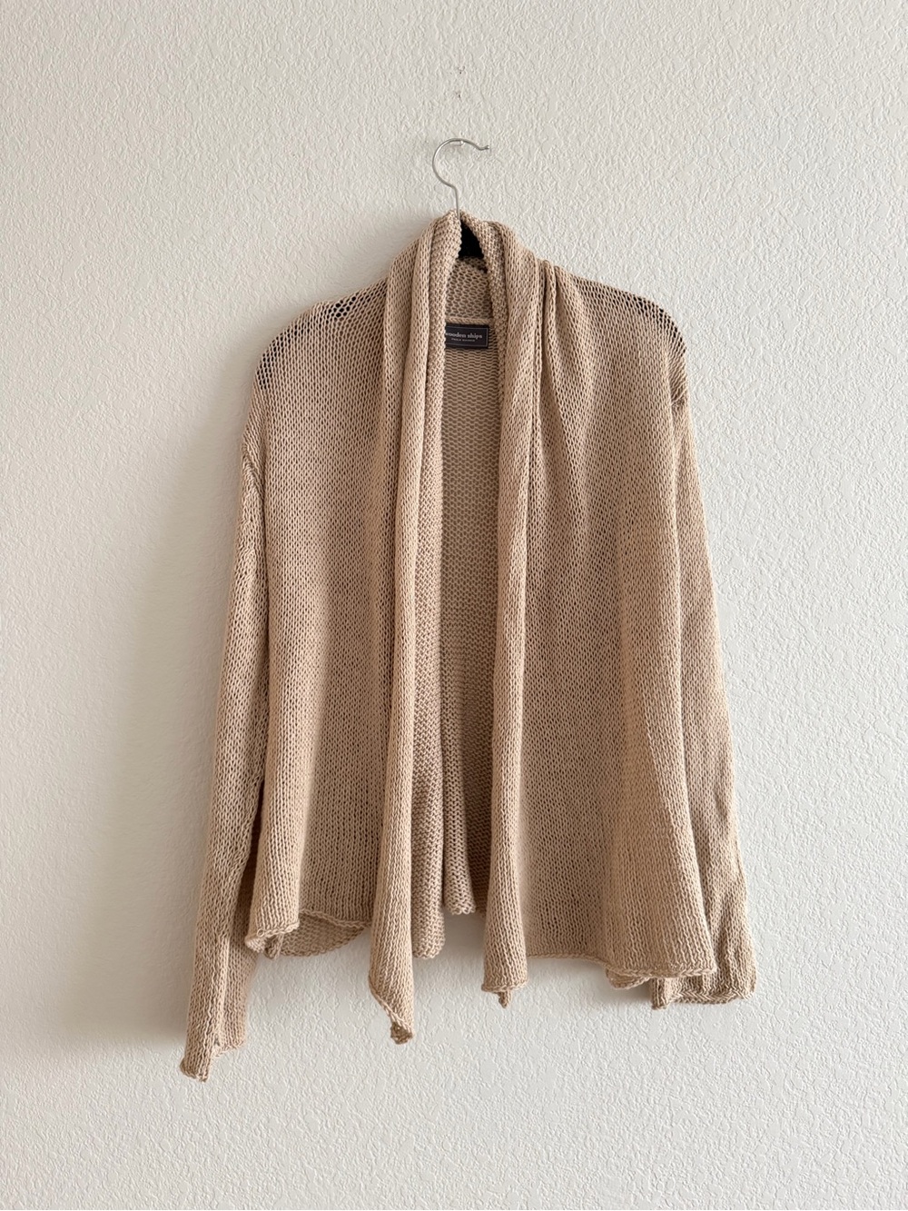 Wooden Ships Loose Knit Cardigan beige tan nautical coastal size small medium